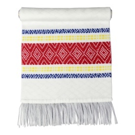 Prosop, stergar traditional alb cu motive tricolore, tesut cu model traditional – 75 x 36 cm