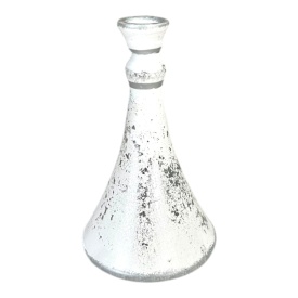 Sfesnic alb din ceramica, pentru lumanare, lucrat manual, patinat cu argintiu, foit de argint, 16cm - Img 2