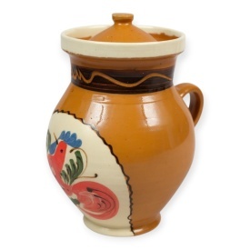 Ulcior ceramic cu capac, 1 litru, pentru lapte, apa, vin, lucrat manual in Romania - Img 2