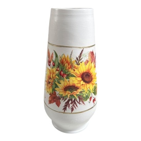 Vaza ceramica 30 cm, buchet floarea soarelui, decorata manual, design decorativ