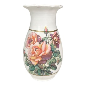 Vază ceramică albă 25 cm – buchet mare de trandafiri, decor elegant pentru casă