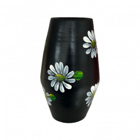 Vaza ceramica neagra ,pictata manual, 20cm