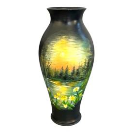 Vaza ceramica pictata manual – unicat, decor sofisticat si premium pentru spatii mari, 44 cm