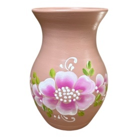 Vaza ceramica roz nude, pictata manual, flori roz, pentru flori, decor living, cadou handmade, 20 cm