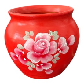 Bol ceramic rosu pictat manual 14x14 cm – Masca de ghiveci,decoratiune eleganta