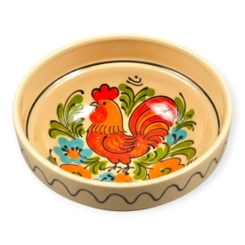 Bol traditional romanesc pentru supa si ciorba, 16 cm, pictat manual cu cocosi, ceramica crem, servire autentica