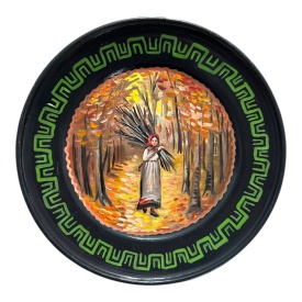 Farfurie Ceramica de Marginea pictată manual – Toamnă în pădure, țărancă, 24 cm