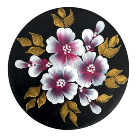 Farfurie decorativa de perete ceramica pictata manual neagra – decor perete elegant cu sistem prindere 16 cm