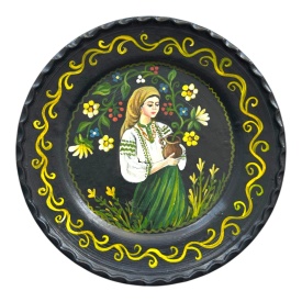Farfurie decorativa perete pictata manual 24 cm – Obiect artizanal cu motive populare romanesti