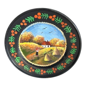 Farfurie decorativa romaneasca pictata manual, ceramica de Marginea, 20 cm