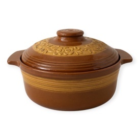 Oala de lut pentru sarmale 4L, smaltuita, ceramica maro cu capac, lucrata manual, gatit traditional la cuptor