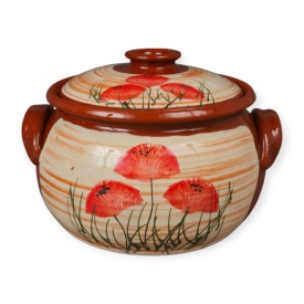 Oală de lut pentru sarmale cu capac – ceramică tradițională pictată manual,4 litri