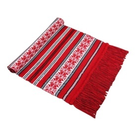 Prosop, stergar traditional rosu cu franjuri, tesut cu model traditional – 75 x 36 cm - Img 3