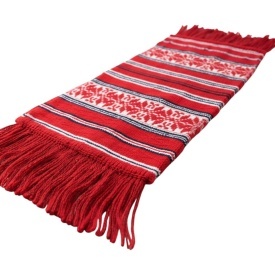 Prosop, stergar traditional rosu cu franjuri, tesut cu model traditional – 40 x 17 cm - Img 2