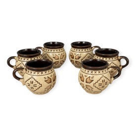 Set 6 cani din ceramica traditionala, 180 ml, pentru ceai, apa sau vin