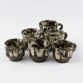 Set 6 canite din lut pentru tuica, 25 ml, maro, glazurate, traditionale si rustice - Img 2