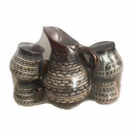 Set din ceramica, carafa, cani, model spic