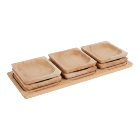 Set platouri servire lemn 6+1 – tava aperitive, platou lemn masiv, 50x24 cm, 19.5x15 cm