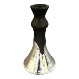 Sfesnic din ceramica handmade pentru lumanari 16 cm decor foita argint - Img 2