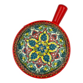 Tigaie din ceramica cu maner, rosie , pentru servire sau gatit la cuptor, 23 cm