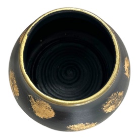 Vas decorativ ceramica neagra cu auriu handmade Marginea, 10 x 11 cm - Img 2