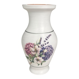 Vaza alba, lavanda, hortensie, ceramica, Marginea