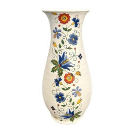 Vază ceramică albă cu model floral – 30 cm, din Bucovina