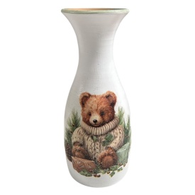 Vaza ceramica de Craciun, pictata manual cu ursulet si cadouri, 25 cm, decor festiv