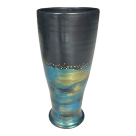 Vază ceramică decorată manual cu accente aurii și turcoaz – 30 cm, model larg