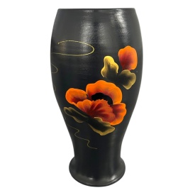 Vază ceramică Marginea pictată manual cu maci portocalii, 25 cm