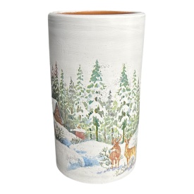 Vaza decor de iarna – peisaj din padure, ninsoare si caprioare