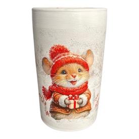 Vaza decor de iarna cu soricel – decoratiune de Craciun pentru casa