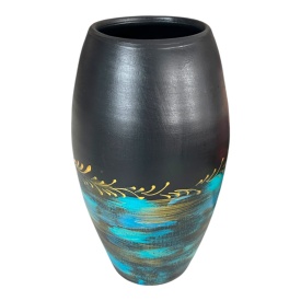 Vaza neagra, pictata manual, ceramica, moderna