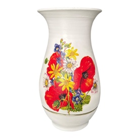 Vaza pentru flori din ceramica, alba, buchet de flori