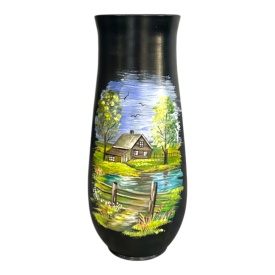 Vaza unicat pictata manual – ceramica decorativa mare, piesa centrala pentru living, 44 cm