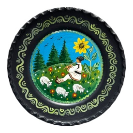 Farfurie Ceramica de Marginea pictată manual – Cioban la fluier pe câmp, 24 cm