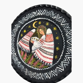 Farfurie ceramica decorativa, pictura manuala, 24 cm – Ingerul casei - Img 3