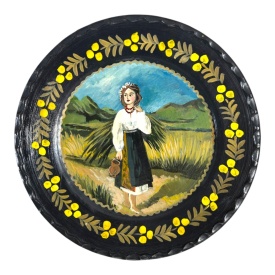 Farfurie decorativa ceramica de perete handmade pictata manual, taranca romanca, 24 cm