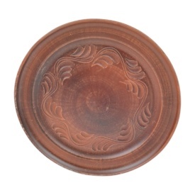 Farfurie/Platou din ceramica, maro, sculptata, 24 cm