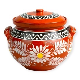 Oala de lut pentru sarmale 7 litri, traditionala, maro, pictata manual, cu capac, pentru gatit la cuptor – Cook Green