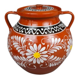 Oala de lut pentru sarmale 9 litri, traditionala, maro, pictata manual, cu capac, pentru gatit la cuptor – Cook Green