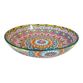 Platou ceramic multicolor pentru servire si mancare, model mandala, 20 cm - Img 2