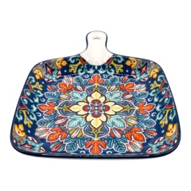 Platou din ceramica, cu maner, tip tigaie, design floral, 23 cm
