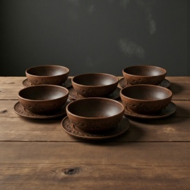 Set 12 piese din ceramica, farfurii si castroane, ceramica tradițională – lucrate manual