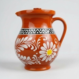 Ulcior 2 litri din lut smaltuit pentru lapte prins si lapte acru, ceramica traditionala pictata manual, cu capac - Img 4