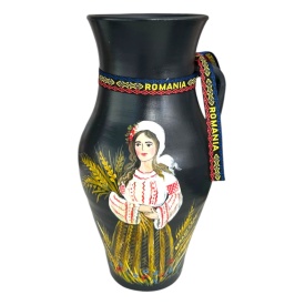Ulcior ceramic pictat manual, vaza decorativa, cadou traditional romanesc, obiect de arta, ceramica artizanala, decoratiuni casa, cadou inedit, motive populare 30 cm
