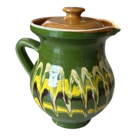 Ulcior traditional din lut, verde, cu capac