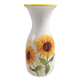 Vaza alba ceramica, pictata manual cu floarea soarelui, 25 cm, Marginea