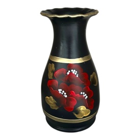 Vaza ceramica neagra pictata cu maci 20 cm – Obiect decorativ elegant cu detalii aurii
