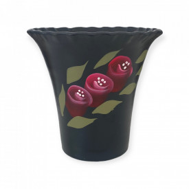 Vaza ceramica neagra, pictata manual, 20 cm